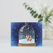 Cute fox inside a snow globe postkarte (Stehend Vorderseite)