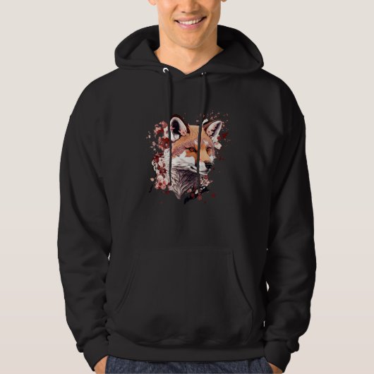 Cute Fox Japanese  Cherry Blossom Flower Artwork Hoodie (Vorderseite)