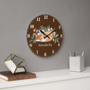 cute fox lovers add name große wanduhr