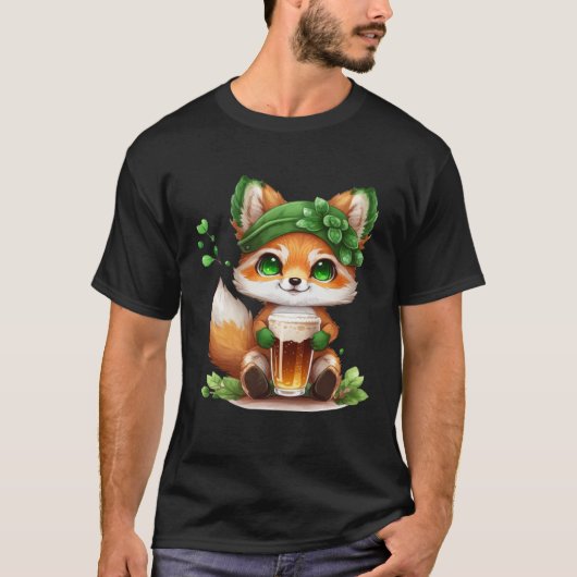 Cute Fox Loves Beer St Patrick s Day T-Shirt (Vorderseite)