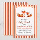 Cute Fox Mama and Baby Shower Animals Red Stripes Einladung (Vorne/Hinten)