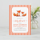 Cute Fox Mama and Baby Shower Animals Red Stripes Einladung (Stehend Vorderseite)