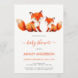 Cute Fox Mama and Baby Shower Red Watercolor  Einladung