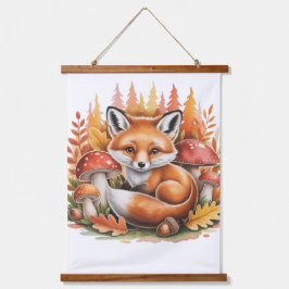 Cute fox mushrooms woodland  wandteppich mit holzrahmen