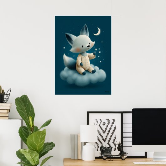 Cute Fox on Cloud Nursery Bedtime Poster (Heimbüro)