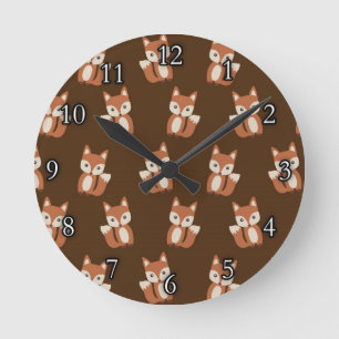 Cute Fox Pattern Runde Wanduhr