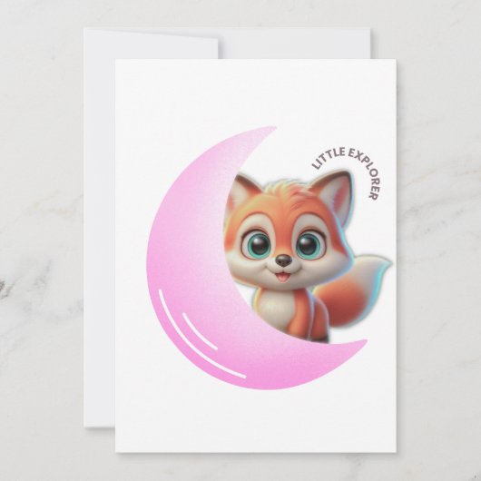 Cute Fox Pink Moon Card Einladung (Vorderseite)
