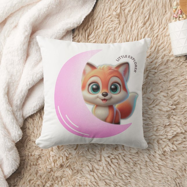 Cute Fox Pink Moon Cushion Kissen (Decke)