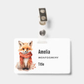 Cute Fox Pup in a Red Scarf Ausweis (Rückseite mit Clip)
