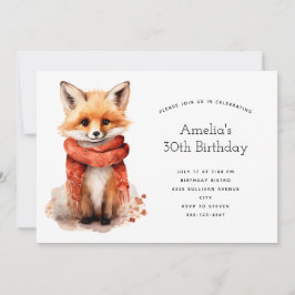 Cute Fox Pup in a Red Scarf Birthday Einladung