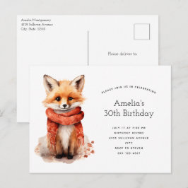 Cute Fox Pup in a Red Scarf Birthday Einladungspostkarte