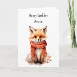 Cute Fox Pup in a Red Scarf Birthday Karte