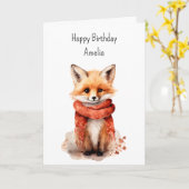 Cute Fox Pup in a Red Scarf Birthday Karte (Gelbe Blume)