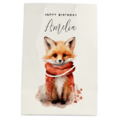 Cute Fox Pup in a Red Scarf Birthday Mittlere Geschenktüte (Rückseite)