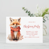 Cute Fox Pup in a Red Scarf Christmas Einladung (Stehend Vorderseite)