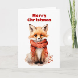 Cute Fox Pup in a Red Scarf Christmas Feiertagskarte