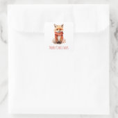 Cute Fox Pup in a Red Scarf Christmas Quadratischer Aufkleber (Tasche)