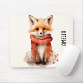 Cute Fox Pup in a Red Scarf Mousepad (Mit Mouse)