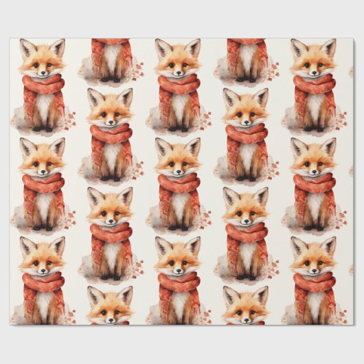Cute Fox Pup in a Red Scarf Pattern Geschenkpapier (Flach)