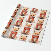 Cute Fox Pup in a Red Scarf Pattern Geschenkpapier (Ungerollt)