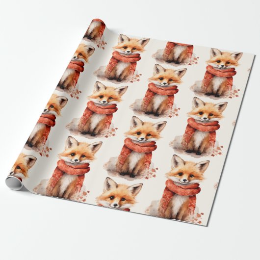 Cute Fox Pup in a Red Scarf Pattern Geschenkpapier (Ungerollt)