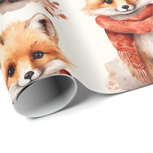 Cute Fox Pup in a Red Scarf Pattern Geschenkpapier (Rolleneckpunkt)