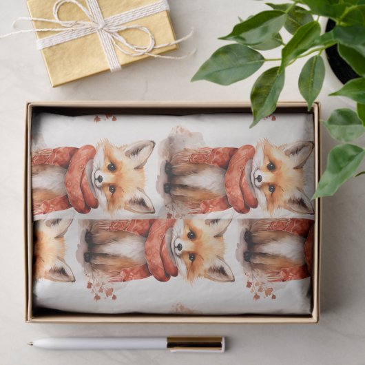 Cute Fox Pup in a Red Scarf Pattern Seidenpapier (Geschenk)