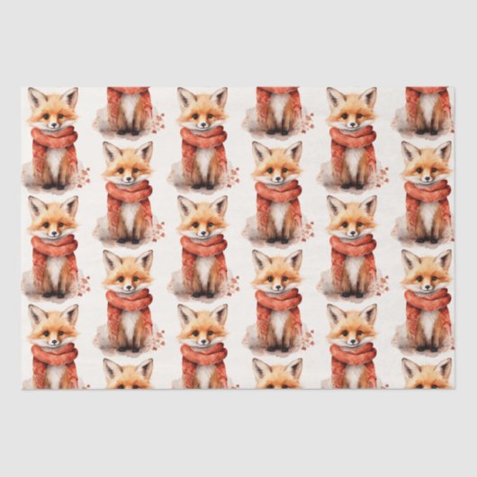 Cute Fox Pup in a Red Scarf Pattern Seidenpapier (Vorderseite)
