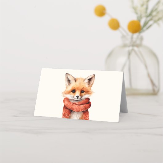 Cute Fox Pup in a Red Scarf Platzkarte (Vorderseite)