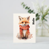 Cute Fox Pup in a Red Scarf Postkarte (Stehend Vorderseite)