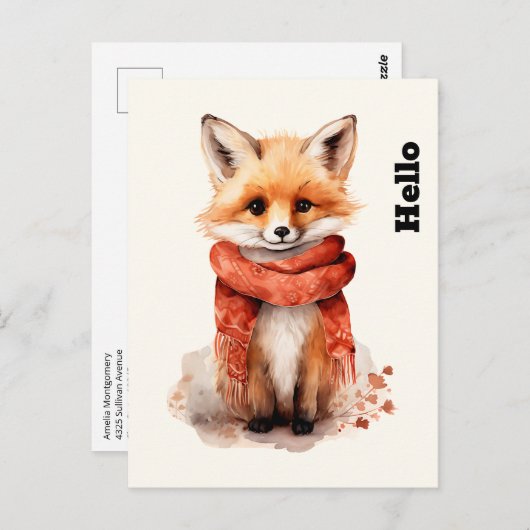 Cute Fox Pup in a Red Scarf Postkarte (Vorne/Hinten)