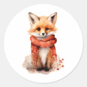 Cute Fox Pup in a Red Scarf Runder Aufkleber (Vorderseite)
