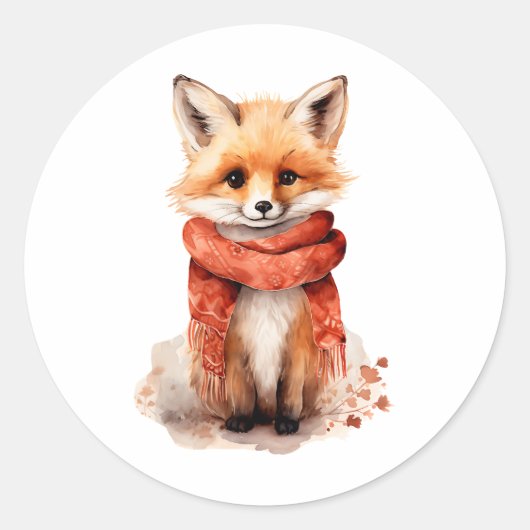 Cute Fox Pup in a Red Scarf Runder Aufkleber (Vorderseite)