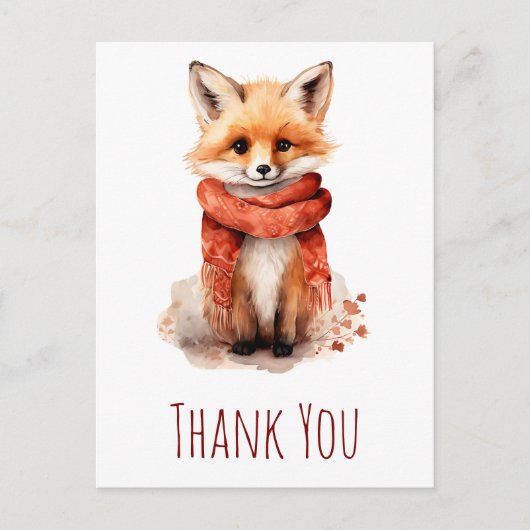 Cute Fox Pup in a Red Scarf Thank You Postkarte (Vorderseite)