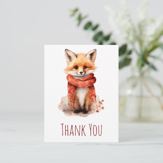 Cute Fox Pup in a Red Scarf Thank You Postkarte (Stehend Vorderseite)