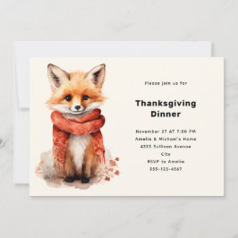 Cute Fox Pup in a Red Scarf Thanksgiving Dinner Einladung