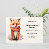 Cute Fox Pup in a Red Scarf Thanksgiving Dinner Einladung (Stehend Vorderseite)