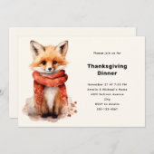 Cute Fox Pup in a Red Scarf Thanksgiving Dinner Einladung (Vorne/Hinten)