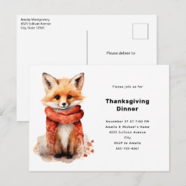 Cute Fox Pup in a Red Scarf Thanksgiving Einladungspostkarte