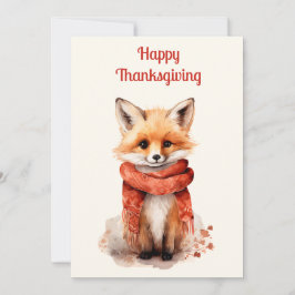 Cute Fox Pup in a Red Scarf Thanksgiving Feiertagskarte
