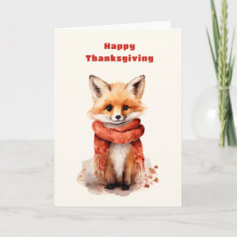 Cute Fox Pup in a Red Scarf Thanksgiving Feiertagskarte