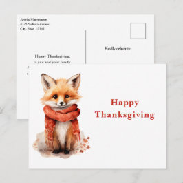 Cute Fox Pup in a Red Scarf Thanksgiving Feiertagspostkarte