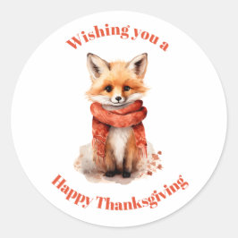 Cute Fox Pup in a Red Scarf Thanksgiving Runder Aufkleber