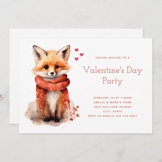Cute Fox Pup in a Red Scarf Valentine's Day Einladung (Vorne/Hinten)