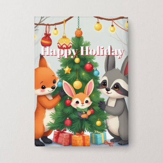  Cute Fox, Raccoon, & Bunny Christmas Keepsake Button (Vorderseite)