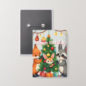  Cute Fox, Raccoon, & Bunny Christmas Keepsake Button (Vorderseite/Rückseite)