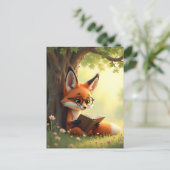 Cute fox reading a book, custom  postkarte (Stehend Vorderseite)