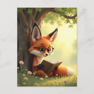 Cute fox reading a book, custom  postkarte