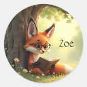 Cute fox reading a book, custom  runder aufkleber (Vorderseite)