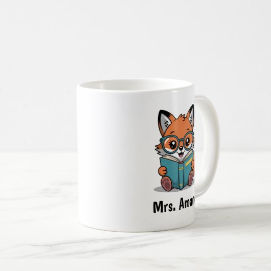 Cute Fox Reading Book Illustration Kaffeetasse (VorderseiteRechts)